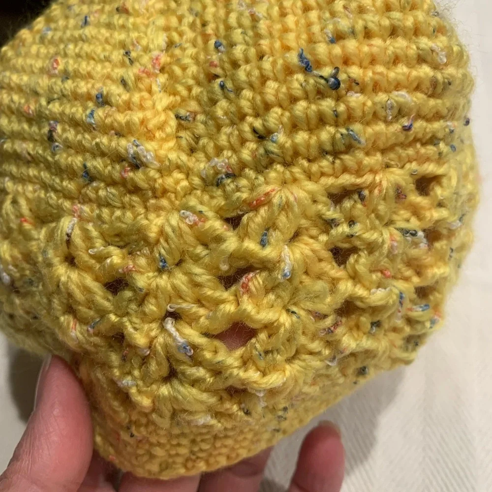 Yellow Knitted Kids Hat with Orange Flower